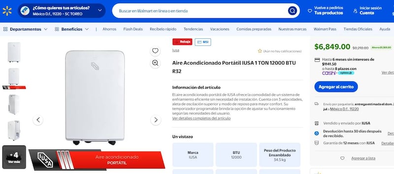 Aire Acondicionado Portátil IUSA en Walmart