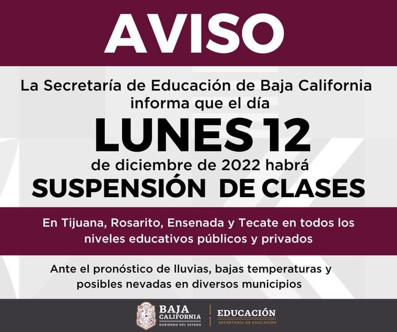 Suspensión de clases por frío en Baja California