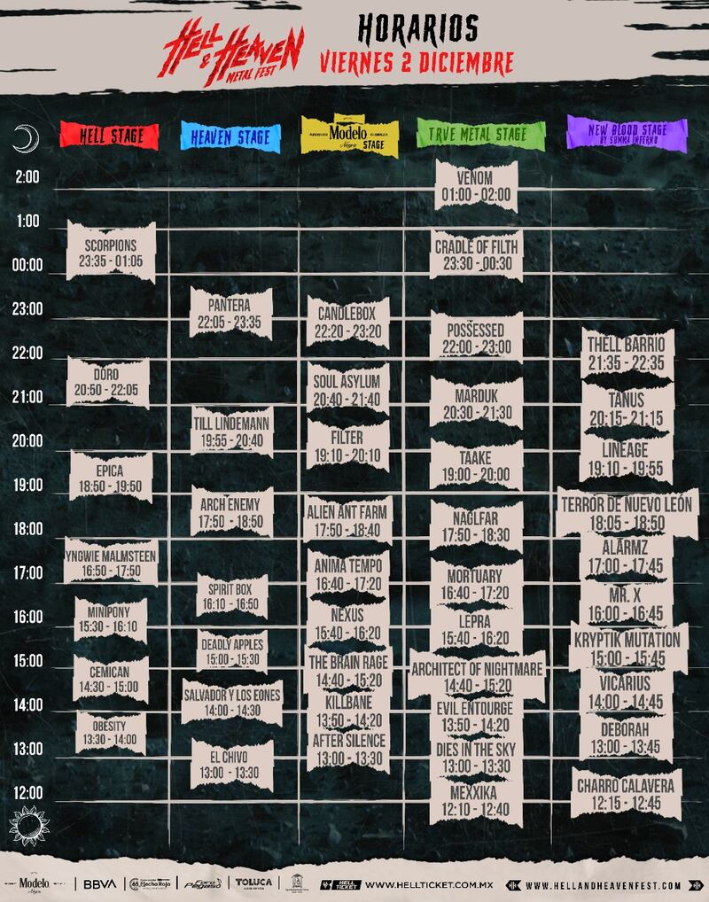 Horarios Heaven and Hell 2022