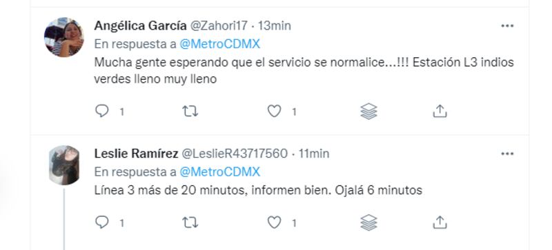 Usuarios se quejan de retrasos en Línea 3 del Metro CDMX