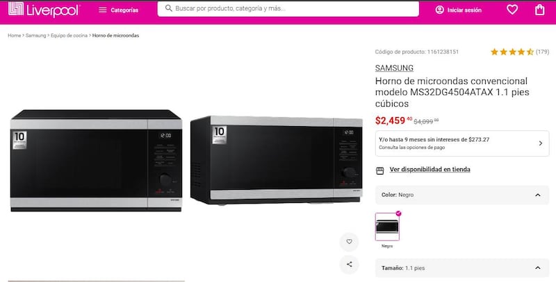 Horno de microondas Samsung modelo MS32DG4504ATAX en Liverpool.